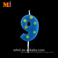 Global Supply Free Combination Zero To Nine Funky Yellow Dots Printed Blue Number 7 Candle Birthday